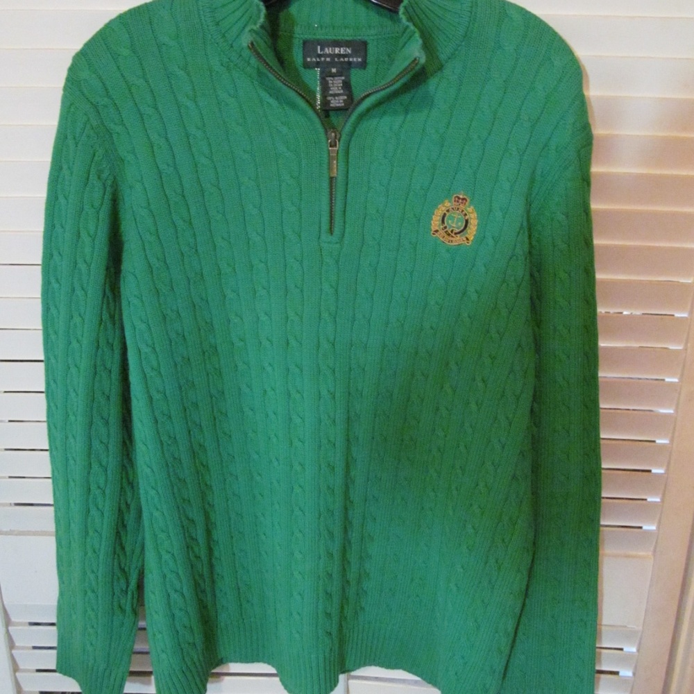 Polo Ralph Lauren Zip Up Sweater Cable Knit Green - Picture 1 of 8